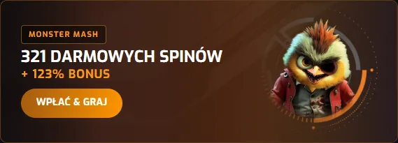 Akcje sezonowe w Hugo kasyno Hugo kasyno – karta Monster Mash: 321 darmowych spinów + 123% bonus